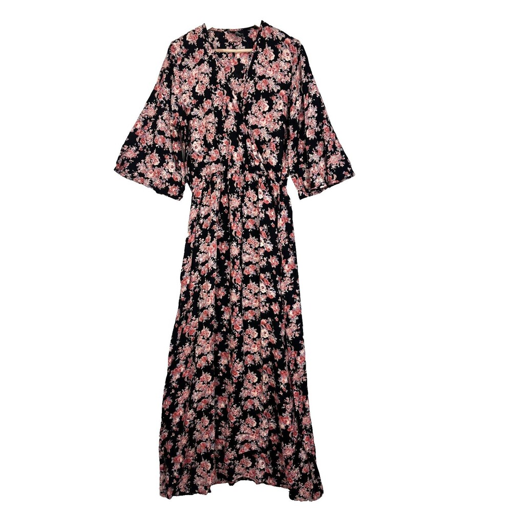 Angie Wrap Maxi Dress Women's L Cinched Waist Boho Cottage Feminine Whimsy Party